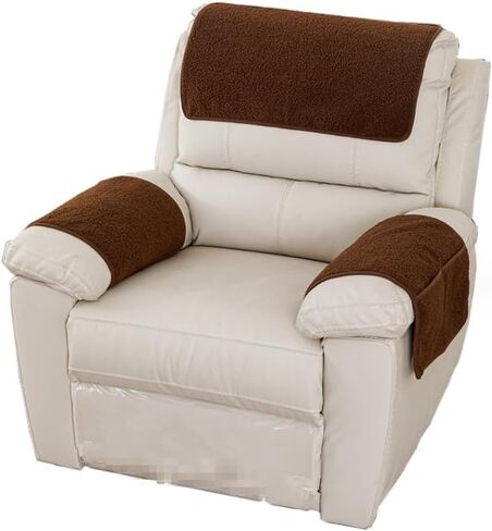 3 Pcs/Set Recliner Covers Armrest Covers for Recliner Chair with Storage Pockets Headrest Cover for Sofa Recliner Protector (Coffee) in Saudi Arabia