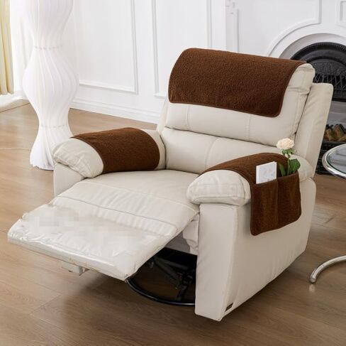 3 Pcs/Set Recliner Covers Armrest Covers for Recliner Chair with Storage Pockets Headrest Cover for Sofa Recliner Protector (Coffee) in Saudi Arabia