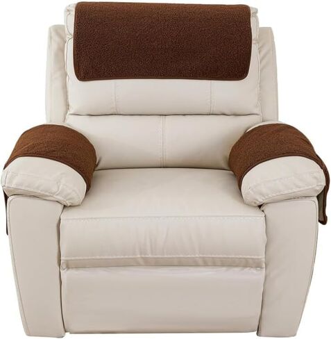 3 Pcs/Set Recliner Covers Armrest Covers for Recliner Chair with Storage Pockets Headrest Cover for Sofa Recliner Protector (Coffee) in Saudi Arabia