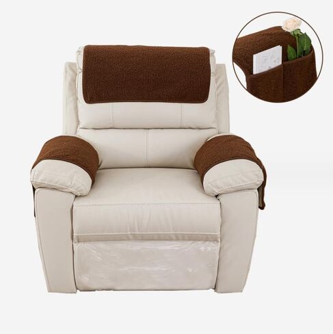 3 Pcs/Set Recliner Covers Armrest Covers for Recliner Chair with Storage Pockets Headrest Cover for Sofa Recliner Protector (Coffee) in Saudi Arabia