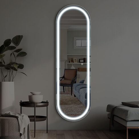 NicBex 63 x 20 Inch Oval Full Length Mirror with LED Lights, Wall Mounted Mirror, Color Dimmable & Brightness Adjustment for Bedroom,Living Room, Black in Kuwait