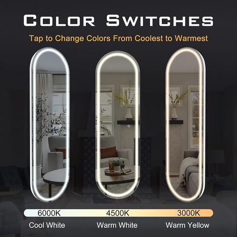 NicBex 63 x 20 Inch Oval Full Length Mirror with LED Lights, Wall Mounted Mirror, Color Dimmable & Brightness Adjustment for Bedroom,Living Room, Black in Kuwait