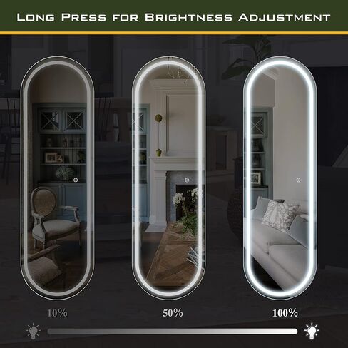 NicBex 63 x 20 Inch Oval Full Length Mirror with LED Lights, Wall Mounted Mirror, Color Dimmable & Brightness Adjustment for Bedroom,Living Room, Black in Kuwait