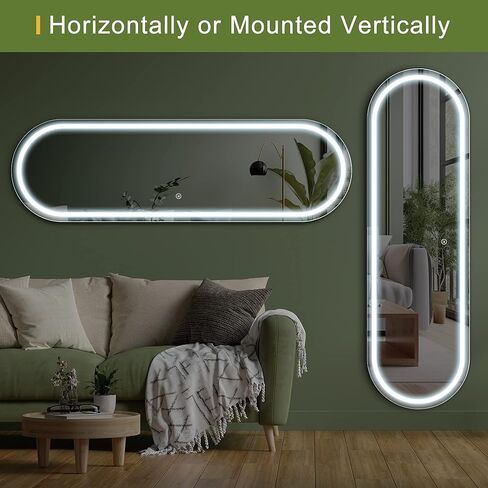 NicBex 63 x 20 Inch Oval Full Length Mirror with LED Lights, Wall Mounted Mirror, Color Dimmable & Brightness Adjustment for Bedroom,Living Room, Black in Kuwait