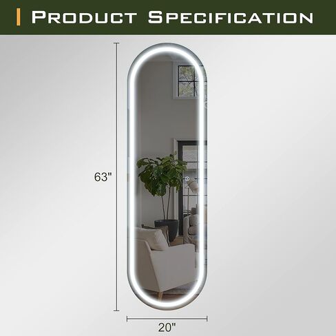 NicBex 63 x 20 Inch Oval Full Length Mirror with LED Lights, Wall Mounted Mirror, Color Dimmable & Brightness Adjustment for Bedroom,Living Room, Black in Kuwait