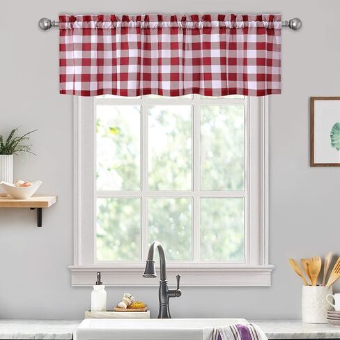 CAROMIO Kitchen Curtain Valance Red Farmhouse Buffalo Check Valance Curtains for Windows, Plaid Gingham Curtain Valance for Bathroom Rod Pocket Cafe Curtains, 56" Wx 15" L, One Panel in Saudi Arabia