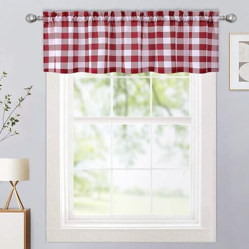 CAROMIO Kitchen Curtain Valance Red Farmhouse Buffalo Check Valance Curtains for Windows, Plaid Gingham Curtain Valance for Bathroom Rod Pocket Cafe Curtains, 56" Wx 15" L, One Panel in Saudi Arabia