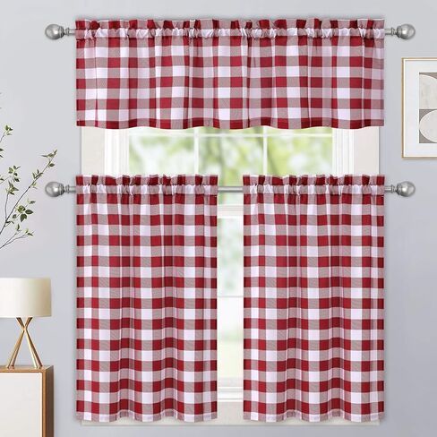 CAROMIO Kitchen Curtain Valance Red Farmhouse Buffalo Check Valance Curtains for Windows, Plaid Gingham Curtain Valance for Bathroom Rod Pocket Cafe Curtains, 56" Wx 15" L, One Panel in Saudi Arabia