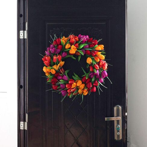 UNIE 20Inch Tulip Wreath Flower Wreaths for Front Door, Spring Silk Wreath with Green Leaves for Window Wall Wedding Valentines Day Decor in Saudi Arabia