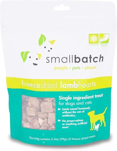 smallbatch Pets Premium Freeze-Dried Lamb Heart Treats for Dogs and Cats, 3.5 oz, Made and Sourced in The USA, Single Ingredient, Humanely Raise Meat, No Preservatives or Anything Artificial Ever in Saudi Arabia