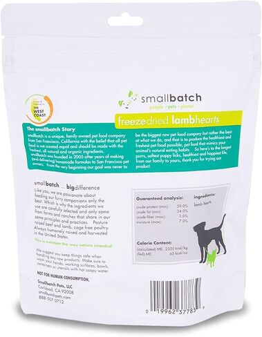 smallbatch Pets Premium Freeze-Dried Lamb Heart Treats for Dogs and Cats, 3.5 oz, Made and Sourced in The USA, Single Ingredient, Humanely Raise Meat, No Preservatives or Anything Artificial Ever in Saudi Arabia