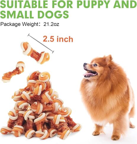 MON2SUN 2.5" Rawhide Free Dog Treats with Mixed Vegetables, Duck Wrapped Mini Knot Bones for Small Dogs, Healthy Dog Snakcs for Balanced Nutrition, 21.2oz in Saudi Arabia