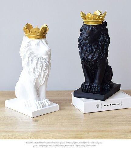 15''H Gold Lion Statue-The King of Beasts Crown Lion Figurines Decor Resin Sculpture Shelf Decorations,Queen Royal Crown Lion Gifts for Men in Saudi Arabia