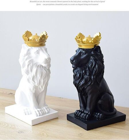 15''H Gold Lion Statue-The King of Beasts Crown Lion Figurines Decor Resin Sculpture Shelf Decorations,Queen Royal Crown Lion Gifts for Men in Saudi Arabia
