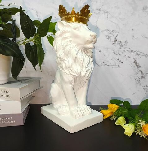 15''H Gold Lion Statue-The King of Beasts Crown Lion Figurines Decor Resin Sculpture Shelf Decorations,Queen Royal Crown Lion Gifts for Men in Saudi Arabia