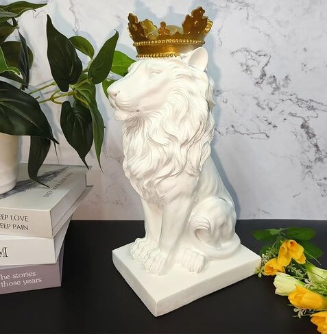 15''H Gold Lion Statue-The King of Beasts Crown Lion Figurines Decor Resin Sculpture Shelf Decorations,Queen Royal Crown Lion Gifts for Men in Saudi Arabia