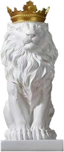 15''H Gold Lion Statue-The King of Beasts Crown Lion Figurines Decor Resin Sculpture Shelf Decorations,Queen Royal Crown Lion Gifts for Men in Saudi Arabia