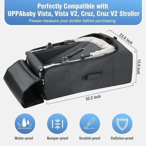حقيبة سفر مبطنة لعربة الأطفال بعجلات متوافقة مع UPPAbaby Vista 丨Vista V2 丨 Cruz 丨 Cruz2 丨 حقيبة عربة أطفال محمولة للتحقق من البوابة لعربة الأطفال القياسية 丨 حقيبة حماية السفر لعربة الأطفال in Kuwait