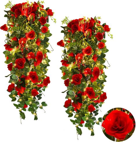 RECUTMS Artificial Rose Vine Hanging Plants 4Pieces 3.3Ft Hanging Flowers Artificial Hanging Plants Artificial Flower for Home Room Garden Wedding Indoor Outdoor Decoration (Black) in Kuwait