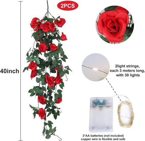 RECUTMS Artificial Rose Vine Hanging Plants 4Pieces 3.3Ft Hanging Flowers Artificial Hanging Plants Artificial Flower for Home Room Garden Wedding Indoor Outdoor Decoration (Black) in Kuwait