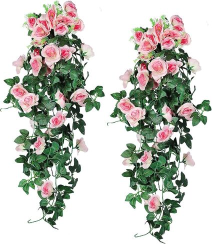 RECUTMS Artificial Rose Vine Hanging Plants 4Pieces 3.3Ft Hanging Flowers Artificial Hanging Plants Artificial Flower for Home Room Garden Wedding Indoor Outdoor Decoration (Black) in Kuwait