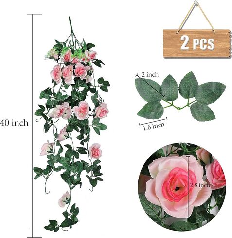 RECUTMS Artificial Rose Vine Hanging Plants 4Pieces 3.3Ft Hanging Flowers Artificial Hanging Plants Artificial Flower for Home Room Garden Wedding Indoor Outdoor Decoration (Black) in Kuwait
