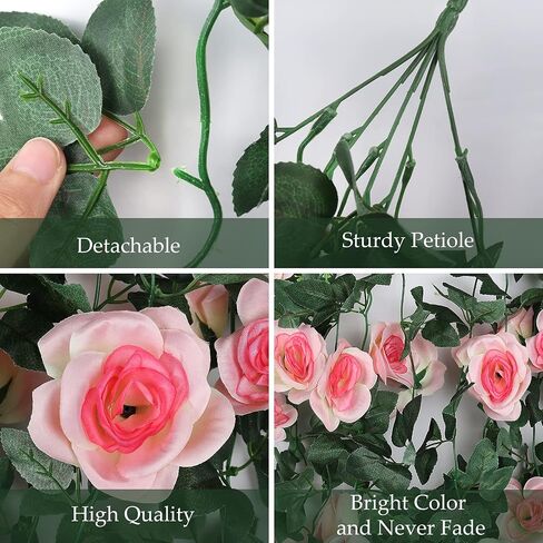 RECUTMS Artificial Rose Vine Hanging Plants 4Pieces 3.3Ft Hanging Flowers Artificial Hanging Plants Artificial Flower for Home Room Garden Wedding Indoor Outdoor Decoration (Black) in Kuwait