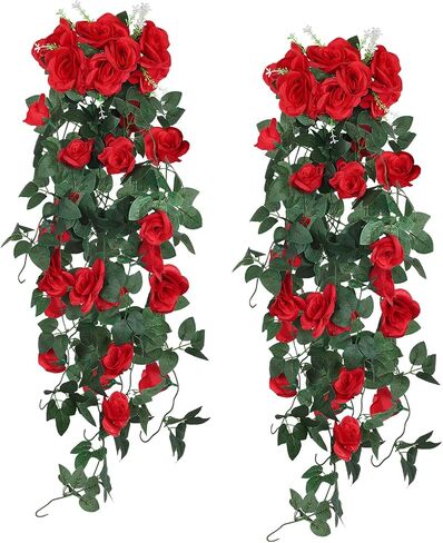 RECUTMS Artificial Rose Vine Hanging Plants 4Pieces 3.3Ft Hanging Flowers Artificial Hanging Plants Artificial Flower for Home Room Garden Wedding Indoor Outdoor Decoration (Black) in Kuwait