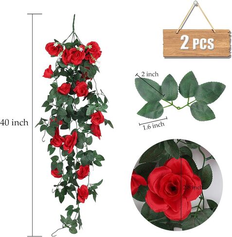 RECUTMS Artificial Rose Vine Hanging Plants 4Pieces 3.3Ft Hanging Flowers Artificial Hanging Plants Artificial Flower for Home Room Garden Wedding Indoor Outdoor Decoration (Black) in Kuwait