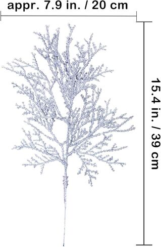 Winlyn 15 Pcs Silver Glitter Artificial Cedar Sprigs Picks Faux Cedar Branches Stems Christmas Tree Picks Sprays 15.4" H for Silver Christmas Tree Wreath Swag Winter Wedding Bouquet Centerpiece Décor in Saudi Arabia