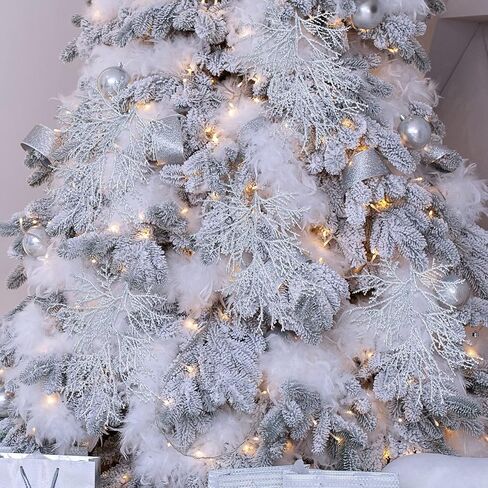 Winlyn 15 Pcs Silver Glitter Artificial Cedar Sprigs Picks Faux Cedar Branches Stems Christmas Tree Picks Sprays 15.4" H for Silver Christmas Tree Wreath Swag Winter Wedding Bouquet Centerpiece Décor in Saudi Arabia