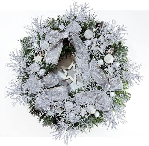 Winlyn 15 Pcs Silver Glitter Artificial Cedar Sprigs Picks Faux Cedar Branches Stems Christmas Tree Picks Sprays 15.4" H for Silver Christmas Tree Wreath Swag Winter Wedding Bouquet Centerpiece Décor in Saudi Arabia