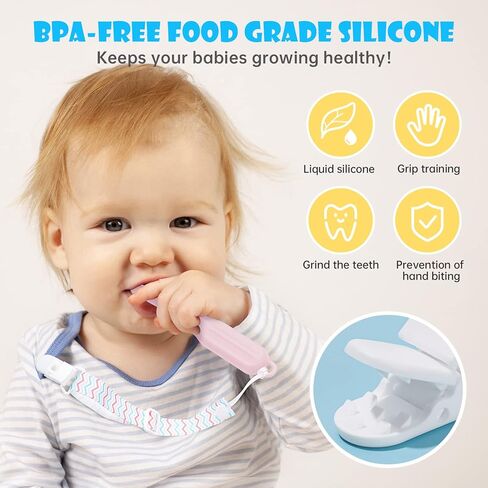 NiBaby 0-6 أشهر 6-12 شهرًا 3 عبوات من ألعاب التسنين المصنوعة من السيليكون للأطفال على شكل فرشاة أسنان ألعاب تسنين للأطفال خالية من مادة BPA وقابلة للتجميد في غسالة الأطباق (وردي/أصفر/أزرق) in Kuwait