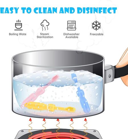 NiBaby 0-6 أشهر 6-12 شهرًا 3 عبوات من ألعاب التسنين المصنوعة من السيليكون للأطفال على شكل فرشاة أسنان ألعاب تسنين للأطفال خالية من مادة BPA وقابلة للتجميد في غسالة الأطباق (وردي/أصفر/أزرق) in Kuwait