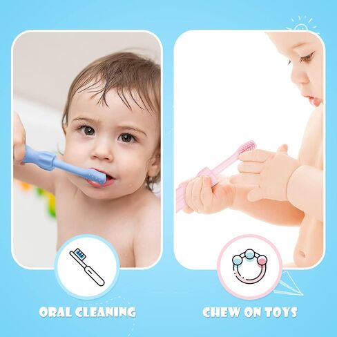 NiBaby 0-6 أشهر 6-12 شهرًا 3 عبوات من ألعاب التسنين المصنوعة من السيليكون للأطفال على شكل فرشاة أسنان ألعاب تسنين للأطفال خالية من مادة BPA وقابلة للتجميد في غسالة الأطباق (وردي/أصفر/أزرق) in Kuwait