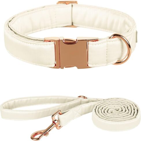مجموعة طوق ومقود الكلب الحريري من Lionet Paws، طوق كلب مريح قابل للتعديل باللون الأبيض الفاتح مع مشبك معدني هدية للكلاب الصغيرة والمتوسطة والكبيرة، رقبة 16-24 بوصة in Kuwait