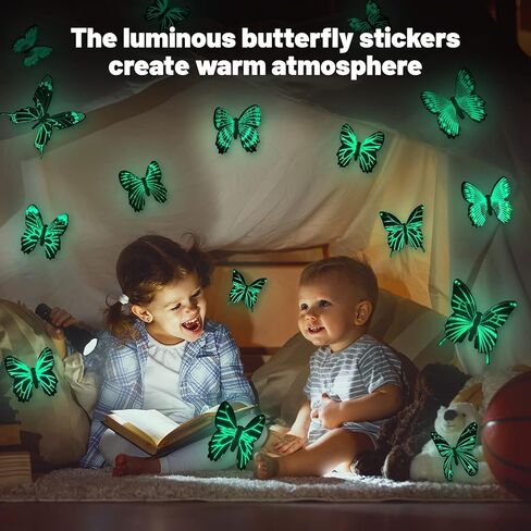 96 قطعة من ملصقات الحائط على شكل فراشات تتوهج في الظلام لتزيين السقف، ملصقات جدارية مضيئة ثلاثية الابعاد قابلة للازالة لغرفة نوم الاطفال والحضانة وغرفة المعيشة وديكور المنزل والحديقة، متعددة الالوان in Kuwait