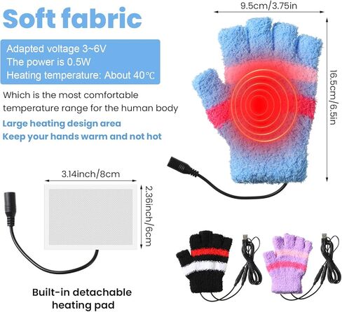 قفازات تدفئة USB للنساء، 3 أزواج من قفازات الكمبيوتر المحمول الدافئة بدون أصابع نصف اليدين قفازات الكمبيوتر الحرارية قفازات الألعاب الكهربائية لتدفئة اليد in Saudi Arabia