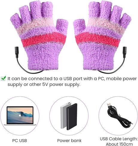 قفازات تدفئة USB للنساء، 3 أزواج من قفازات الكمبيوتر المحمول الدافئة بدون أصابع نصف اليدين قفازات الكمبيوتر الحرارية قفازات الألعاب الكهربائية لتدفئة اليد in Saudi Arabia