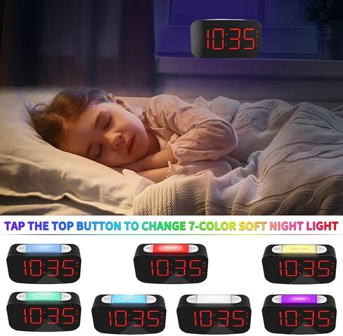 ساعة منبه رقمية لغرف النوم، منبهات بجانب السرير مع 7 إضاءة ليلية ملونة، شاشة LED كبيرة، منافذ USB مزدوجة، خاصية التعتيم التلقائي، ساعة للأطفال والمراهقين وكبار السن (ترقية) in Saudi Arabia
