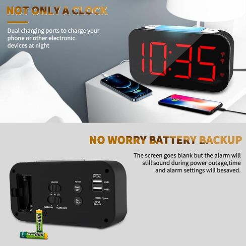 ساعة منبه رقمية لغرف النوم، منبهات بجانب السرير مع 7 إضاءة ليلية ملونة، شاشة LED كبيرة، منافذ USB مزدوجة، خاصية التعتيم التلقائي، ساعة للأطفال والمراهقين وكبار السن (ترقية) in Saudi Arabia