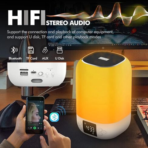 Bluetooth Speaker with Night Light, 2022 Newest Alarm Clock Touch Sensor Bedside Lamp Dimmable Multi-Color Changing, Wireless Speaker Bedroom Alarm Clock, Cool Stuff Gift Ideas for Teenage Girls/Boys in Kuwait