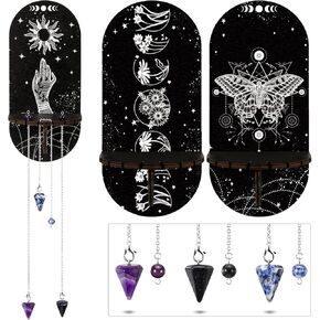 Queekay 3 Pieces Small Crystal Shelf Display Black Butterfly Magical Boho Hand Stars Shelf Witch Stuff Wooden Moon Phases Crystal Holder Stand with 3 Pieces Crystals Stone in Kuwait