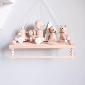 SayasNoy Macrame رف معلق على الحائط، أرفف معلقة للجدار، رف جدار للديكور للأطفال في غرفة النوم مع خرز خشبي، رف عائم لغرفة النوم، غرفة المعيشة، ديكور الممر (وردي) in Kuwait