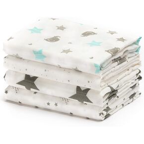 CuddleBug Muslin Baby Swaddle Blankets, Cotton 4-Pack, Starry Nights | Soft Breathable Weave for newborns 0-3 months, generous 47x47 size for stroller cover or burp cloth, an easy shower gift in Saudi Arabia