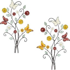 Remenna Metal Wall Art- Flower & Butterfly Wall Decor Modern Farmhouse Decoration Rustic Wall Decor for Bedroom Bathroom Living room Outdoor Garden 33inch×8.5inch in Saudi Arabia
