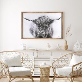 All Chic Highland Cow Wall Art Scottish Cow Picture Wall Decor Black and White Cattle Framed Cow Painting for Home Farmhouse Living Room Bedroom Decor,Designed by Nathan Larson,24 * 16 In