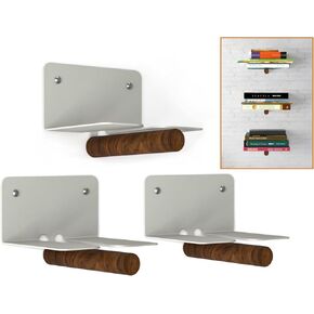 رف كتب عائم مزخرف غير مرئي مع قضيب خشبي، رف منظم كتب معدني يثبت على الحائط، للمنزل والمكتب والمكتبة والدراسة وغرفة المعيشة وغرفة النوم، مجموعة من 3 قطع بلون الجوز in Kuwait