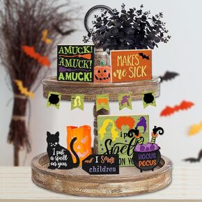 Benwanfee 11 Pieces Happy Halloween Tiered Tray Decor Hocus Pocus Witches Theme Wooden Signs Halloween Rustic Farmhouse Decor for Halloween Table Tier Tray Home Room Decor in Kuwait