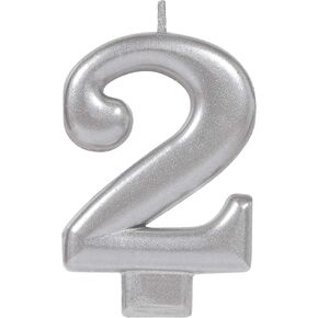 Amscan Numeral Metallic Candle #2, 3 1/4", Silver in Saudi Arabia
